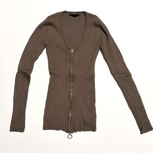 GUESS Olive Green Two Way Zipper Front Sweater sz XS